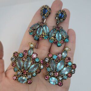 Vintage Figural Crown Brooch & Matching Earring Set by Original by Robert